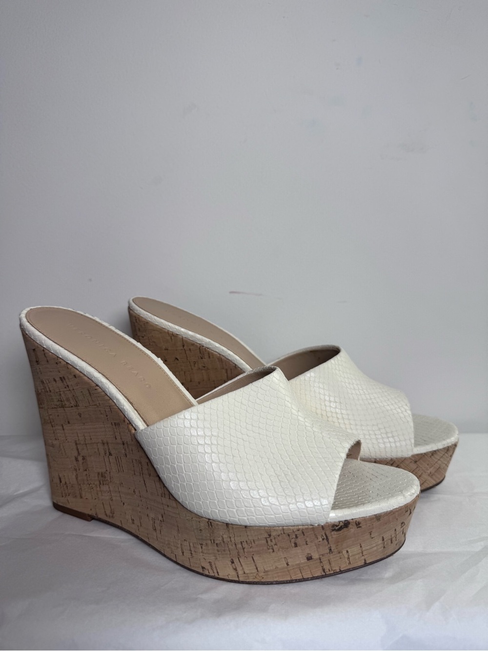 Veronica Beard Dali Python-Embossed Leather & Cork Platform Wedge Mules 10 - Picture 2 of 8